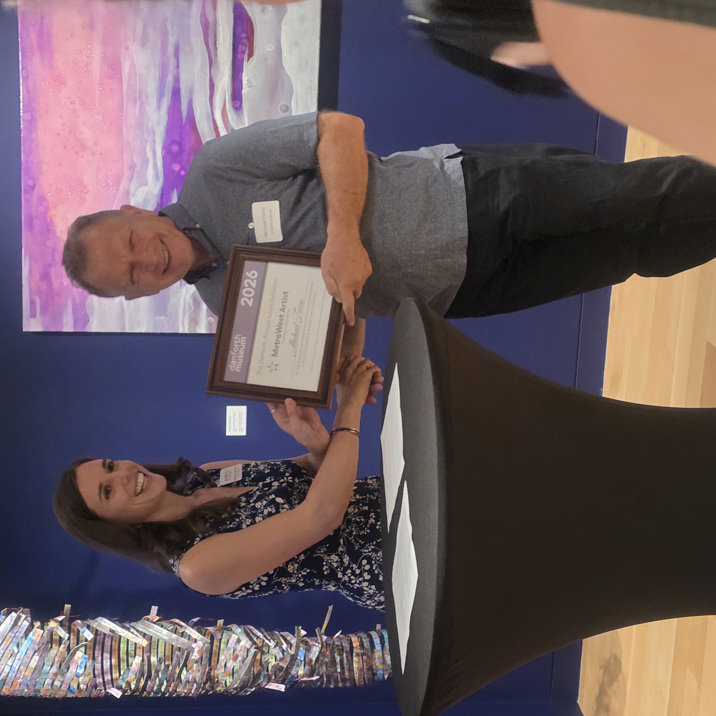 Michael Farro receiving the MetroWest Artist Award at the Danforth Annual Juried Exhibition